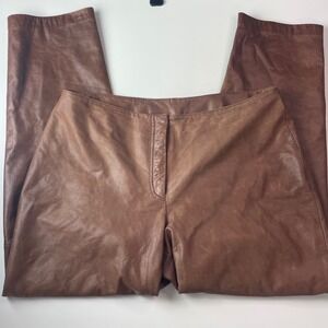Venezia Brown Genuine Leather Pants Womens 18 High Rise Straight Leg RS570002